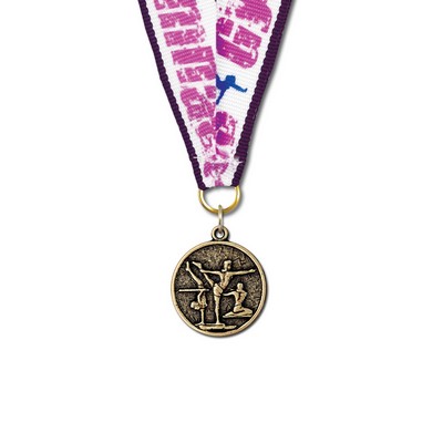 Gymnastics Cast CX Medal w/Grosgrain Neck Ribbon (1 1/8")