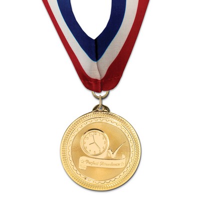 Perfect Attendance Brite Laser Medal w/Stock Millennium Neck Ribbon (2")