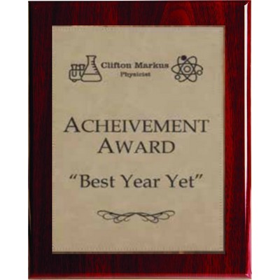 Rosewood Piano Finish Plaque with Light Brown Faux Leather Plate, 7 x 9"