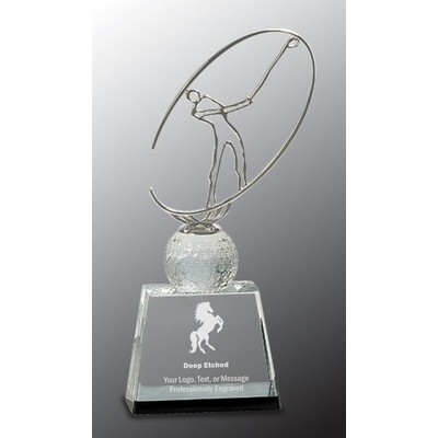 10" Clear/Black Crystal Golf Award with Silver Metal Oval Figure