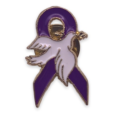 Purple Awareness Ribbon w/Dove Lapel Pin