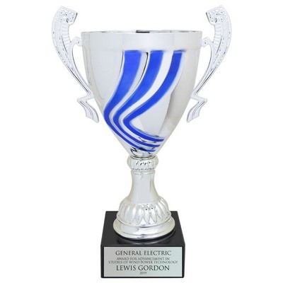 14 ¼" Italian Silver Swirl Trophy Cup w/Blue Stripes