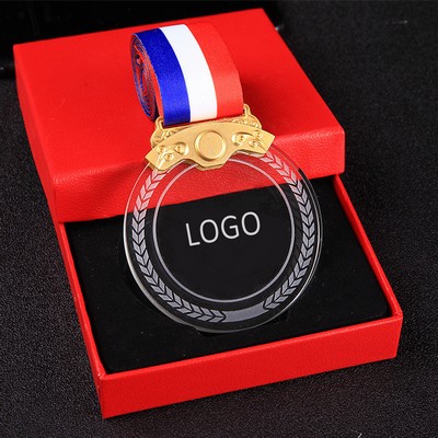 Crystal Medal With Metal Edge