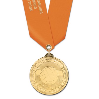 Volleyball Brite Laser Medal w/Satin Neck Ribbon (2")
