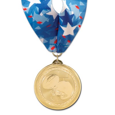 Football Brite Laser Medal w/Stock Millennium Neck Ribbon (2")