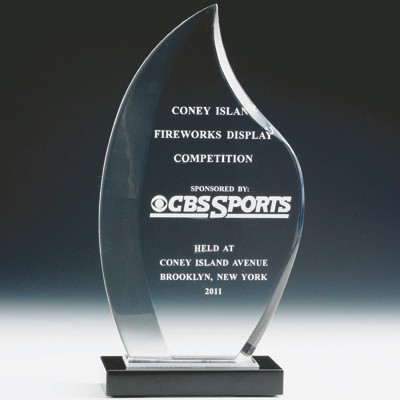 11" Acrylic Flame Trophy w/Black Marble Base