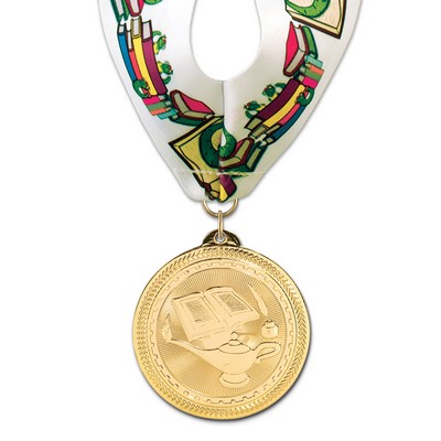 Lamp of Learning Brite Laser Medal w/Stock Millennium Neck Ribbon (2")