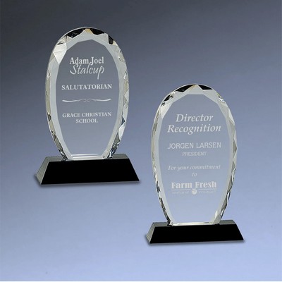 7.5" Oval Facet Crystal Award On Black Crystal Pedestal Base