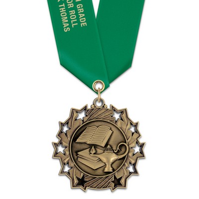 Lamp of Knowledge TS Medal w/Satin Neck Ribbon (2¼")
