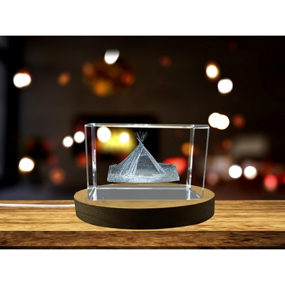 Tipi 3D Engraved Crystal Trophy Award - Native American Culture Gift w/LED Base