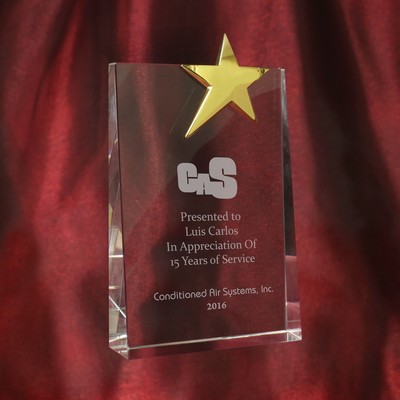 Trophy Award - Heavy Crystal Wedge with Gold Star on top