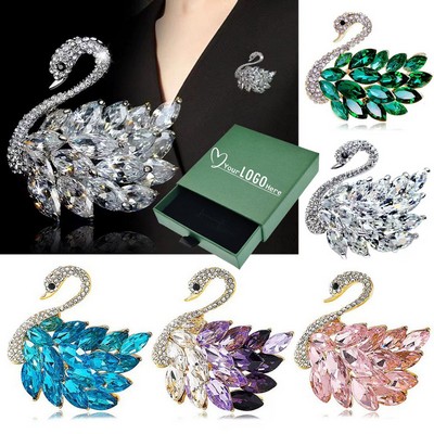 Sparkling Crystal Diamond Swan Brooch for Women