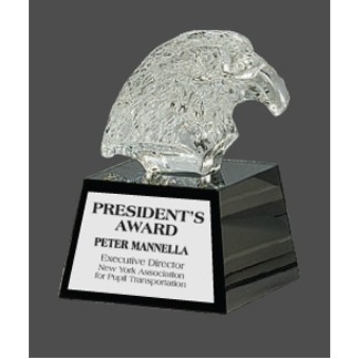 Clear Crystal Eagle Head Award on Black Pedestal Base (5¾")