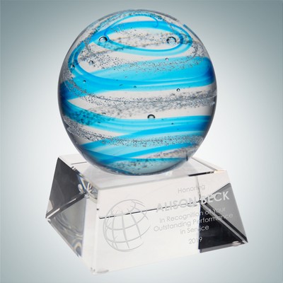 Art Glass Blue Jupiter Award w/ Clear Base
