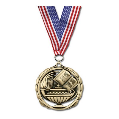 Lamp of Learning ES Medal w/Grosgrain Neck Ribbon (2 3/8")