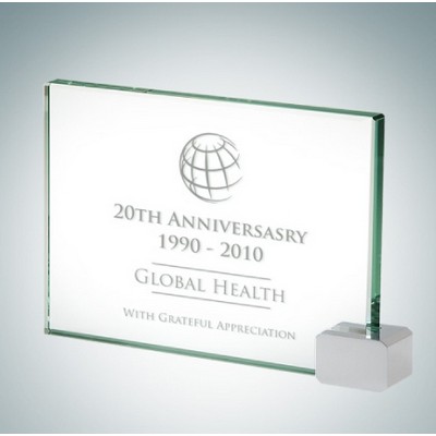 4" Achievement Jade Glass Award Plaque w/ Chrome Rectangle