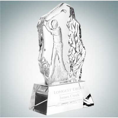 6 3/4" Male Golfer Swing Optical Crystal Molten Glass Award