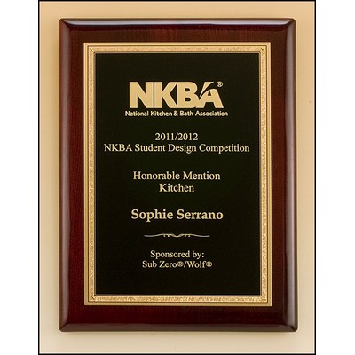 Rosewood Piano Finish Plaque with Gold Florentine Border Plate , 11 x 14"