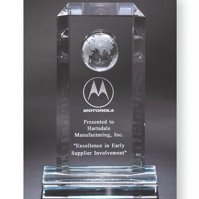 9" Optical Cut Crystal Trophy w/Globe