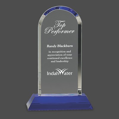 Clear Crystal Dome Award on Blue Pedestal Base (9¼")