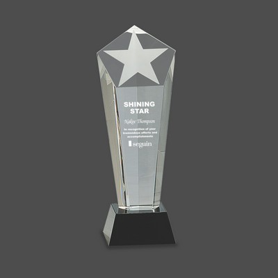 Crystal Frosted Star Column Award on Black Pedestal Base (10½")