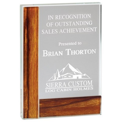 Crystal with Wood Edge Award, 5 3/4x8"