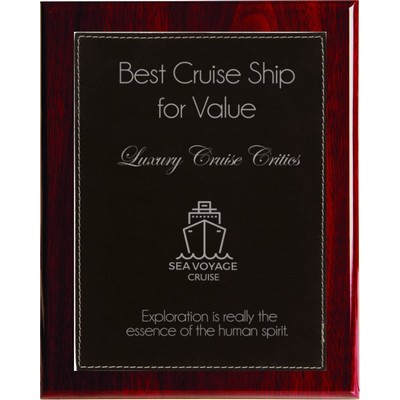 Rosewood Piano Finish Plaque with Black Faux Leather Plate, 9 x 12"