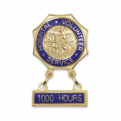 7/8" Enameled Brass Hospital Lapel Pin – 1,000 Hours Volunteer Service