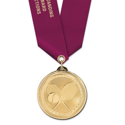 Tennis Brite Laser Medal w/Satin Neck Ribbon (2")