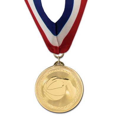 Basketball Brite Laser Medal w/Stock Millennium Neck Ribbon (2")