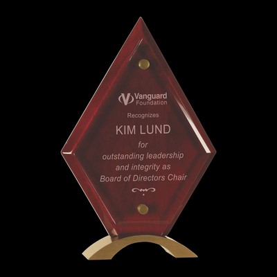 Diamond Rosewood Piano Finish Floating Jade Glass Standup Award (10")