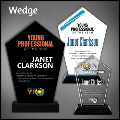 11" Wedge Clear Budget Line Acrylic Award on a Black Base