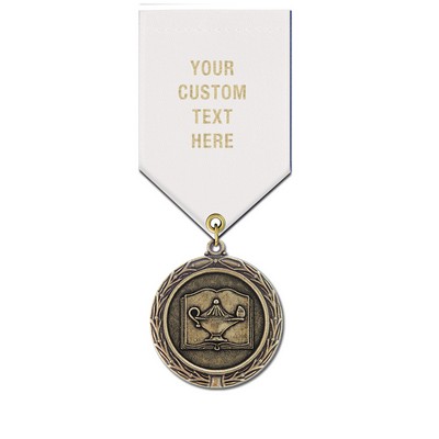 Lamp Of Learning Cast MX Medal w/Satin Drape Ribbon (1½")