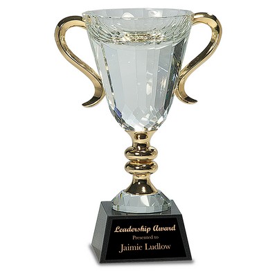 8 1/2" Crystal Cup with Gold Handles and Stem