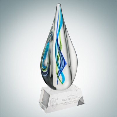 Art Glass Teal Aurora Award w/ Clear Base
