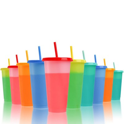 24 oz Color Changing Cup Reusable Tumbler with Lid and Straw
