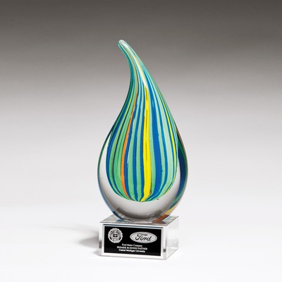 Multicolor Stem Teardrop Art Glass on Clear Base, 8-1/4"H
