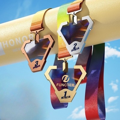 Triangle Man Made Crystal Aluminum Alloy Award Medals UV Coated On Background Side