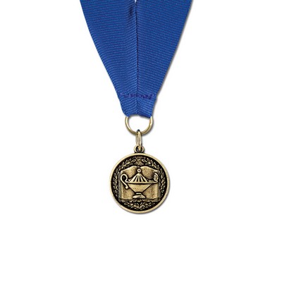 Lamp of Learning Cast CX Medal w/Grosgrain Neck Ribbon (1 1/8")