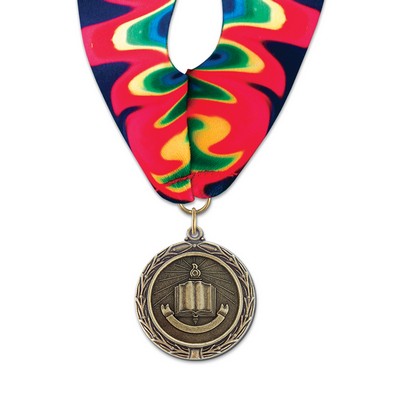 Open Book Cast MX Medal w/Stock Millennium Neck Ribbon (1½")