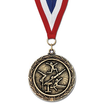 F. Gym LX Medal w/Red/White/Blue or Year Grosgrain Neck Ribbon (2¼")