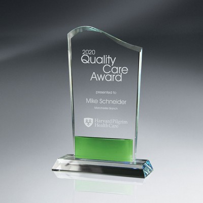 Curved Beveled-Top Crystal with Green Bowed Glass Accent