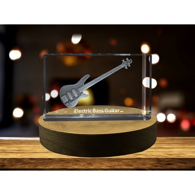 Bass Guitar 3D Engraved Crystal Trophy Award | Unique Recognition Music Keepsake with LED Base Light
