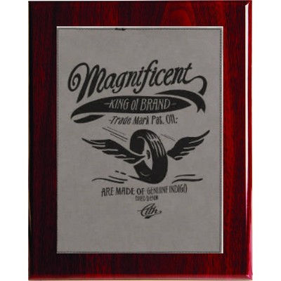 Rosewood Piano Finish Plaque with Gray Faux Leather Plate, 8 x 10"