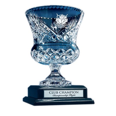 Lead Crystal Giant Vase, on black pianowood base