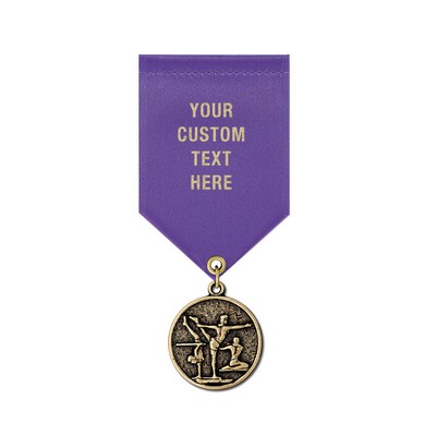Gymnastics Cast CX Medal w/Satin Drape Ribbon (1 1/8")