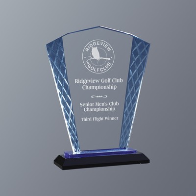 Blue Fan Accent Glass on Black Crystal Base, Small (6-1/4"x 8"H)