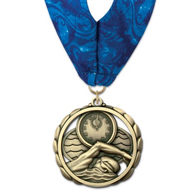 Swim ES Medal w/Stock Millennium Neck Ribbon (2 3/8")