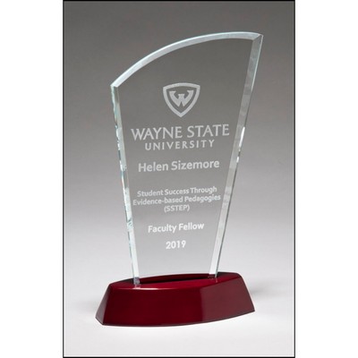 Sail Series Clear Glass Award w/High Gloss Rosewood Finished Base (5.5" x 10.75")