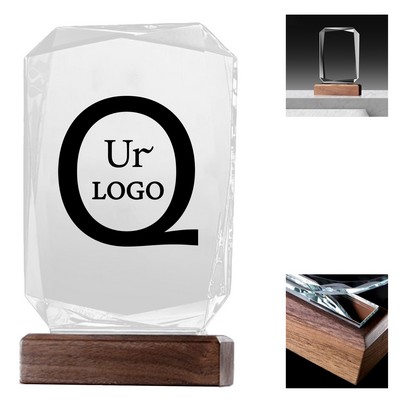 Rectangular K9 Crystal Award With Wooden Base
